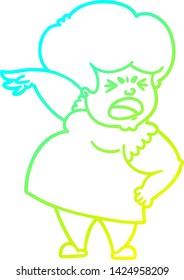 cold gradient line drawing of a cartoon angry woman