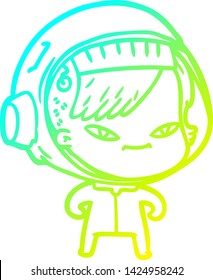 cold gradient line drawing of a cartoon astronaut woman