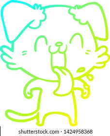 cold gradient line drawing of a cartoon panting dog
