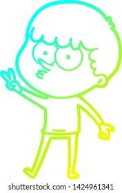 cold gradient line drawing of a cartoon curious boy dancing