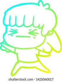 cold gradient line drawing of a cartoon angry girl