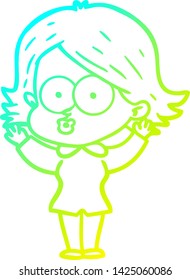 dibujo de línea de gradiente frío de una niña de dibujos animados