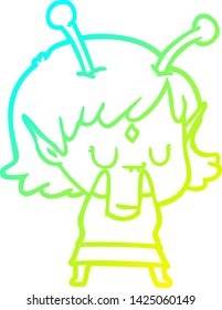 dibujo de línea de gradiente frío de una chica alienígena