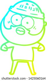 cold gradient line drawing of a cartoon surprised bearded man