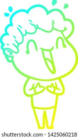 cold gradient line drawing of a cartoon happy man laughing