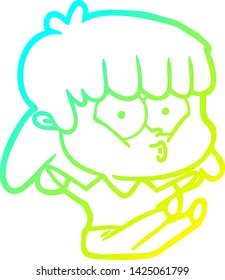 cold gradient line drawing of a cartoon whistling girl