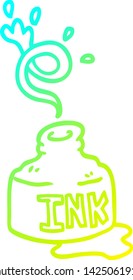 Cold Gradient Line Drawing Of A Cartoon Spilled Ink Bottle