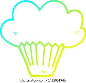 dibujo de línea de gradiente frío de un cupcake de dibujos animados