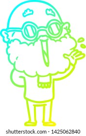 cold gradient line drawing of a cartoon joyful man with beard
