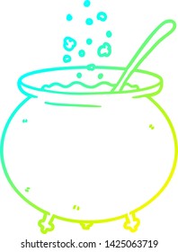 cold gradient line drawing of a cartoon witch cauldron