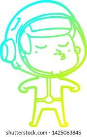 cold gradient line drawing of a cartoon confident astronaut