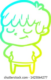 cold gradient line drawing of a cartoon happy boy