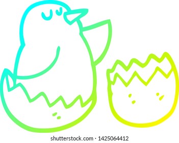 cold gradient line drawing of a cartoon hatching bird