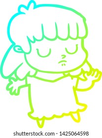 cold gradient line drawing of a cartoon indifferent woman