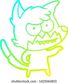 cold gradient line drawing of a cartoon grinning fox