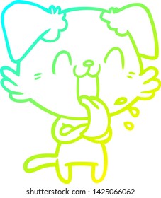 dibujo de línea de degradado frío de un perro jadeante de dibujos animados