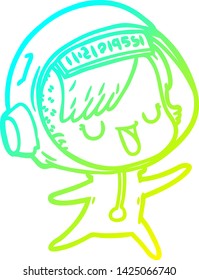 dibujo en línea de gradiente frío de una astronauta de dibujos animados