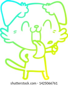 dibujo de línea de degradado frío de un perro jadeante de dibujos animados