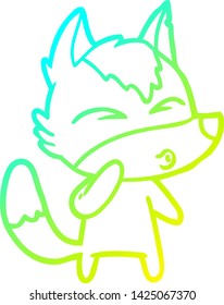 cold gradient line drawing of a cartoon wolf whistling