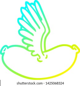 desenho de linha de gradiente frio de uma salsicha voadora de desenho animado