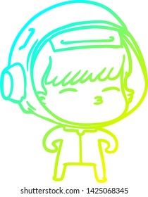 cold gradient line drawing of a cartoon curious astronaut