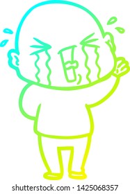 dibujo de una línea de gradiente frío de un hombre calvo llorando
