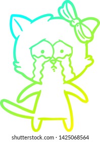 dibujo de línea de degradado frío de un gato de dibujos animados
