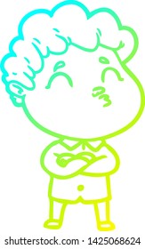 dibujo de línea de gradiente frío de un hombre de dibujos animados haciendo un borrón