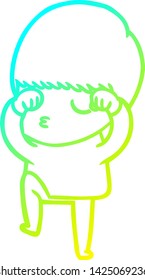 cold gradient line drawing of a cartoon calm boy