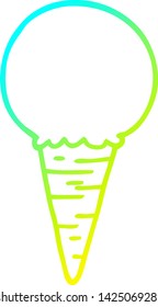 dibujo de línea de degradado frío de un cono de helado de dibujos animados