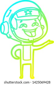 dibujo en línea de gradiente frío de una caricatura astronauta riéndose
