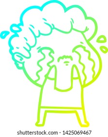 cold gradient line drawing of a cartoon man crying