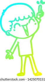 cold gradient line drawing of a cartoon happy man