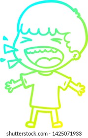 cold gradient line drawing of a cartoon laughing man