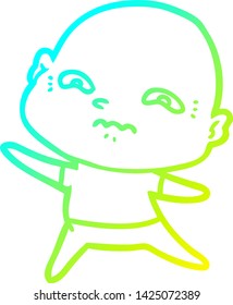 cold gradient line drawing of a cartoon nervous man