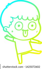 dibujo de línea de degradado frío de un niño tonto de caricatura