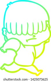 dibujo de una línea de gradiente frío de un niño de dibujos animados con el pelo desordenado