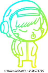 cold gradient line drawing of a cartoon pretty astronaut girl