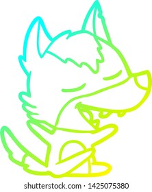 dibujo de una línea de gradiente frío de un lobo de dibujos animados riendo
