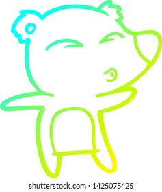 dibujo de una línea de degradado frío de un oso silbador de dibujos animados