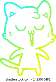 cold gradient line drawing of a cartoon cat singing