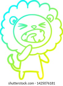 cold gradient line drawing of a cartoon angry lion