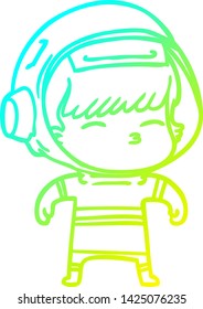 cold gradient line drawing of a cartoon curious astronaut