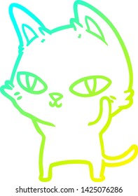 cold gradient line drawing of a cartoon cat with bright eyes