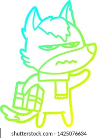 cold gradient line drawing of a cartoon annoyed wolf