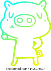 cold gradient line drawing of a cartoon content pig