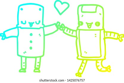 dibujo de líneas de gradiente frío de un robot de dibujos animados enamorado