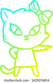 cold gradient line drawing of a cartoon cat