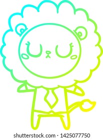 cold gradient line drawing of a cartoon lion in business clothes