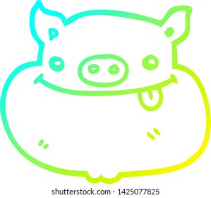cold gradient line drawing of a cartoon happy pig face